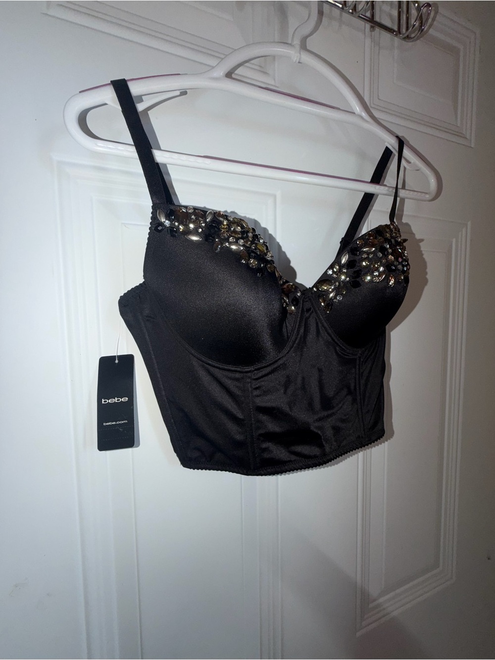 bebe Black Embellished Bustier Bra Top